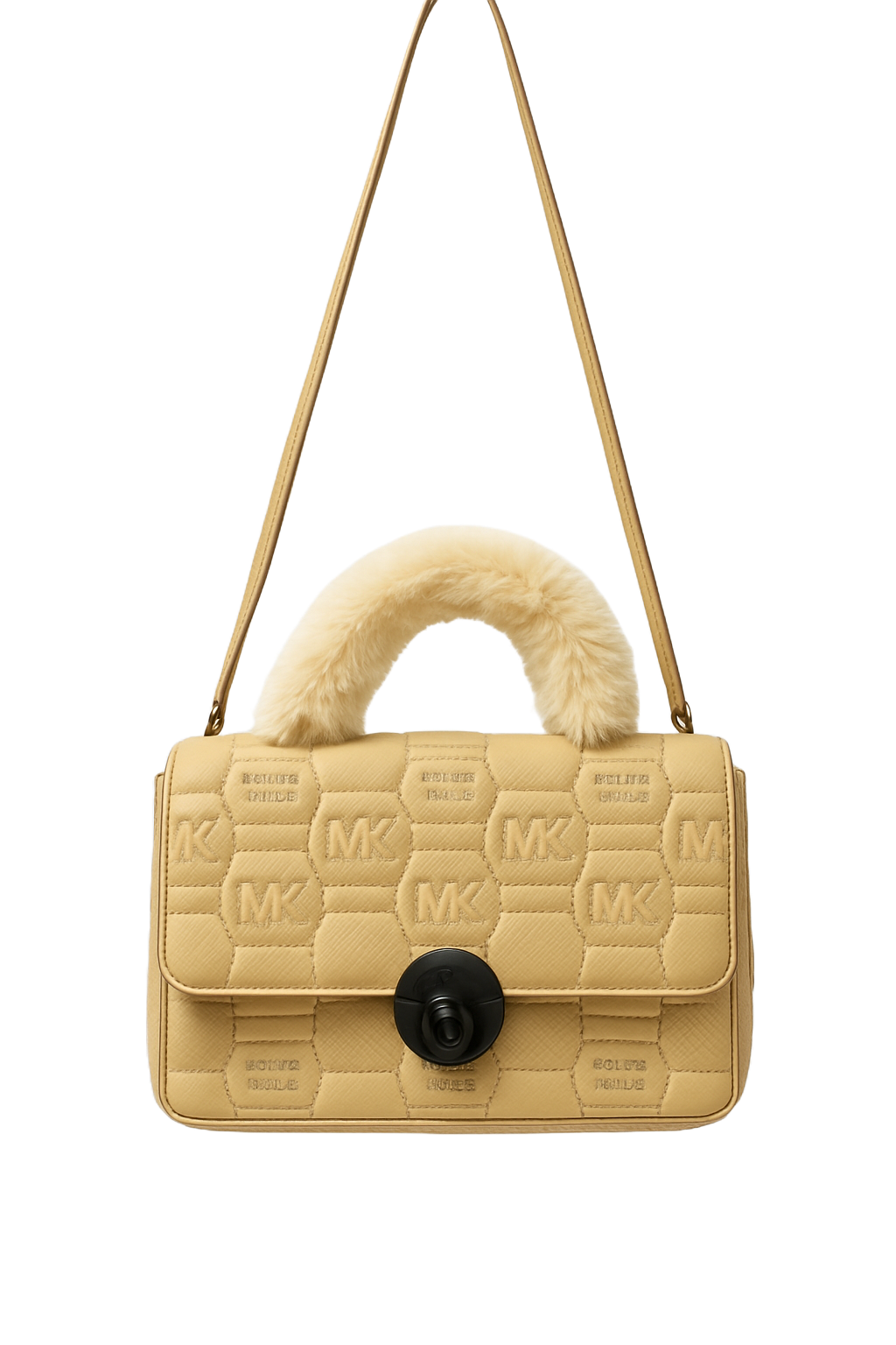 Beige Quilted Michael Poix Handbag with Faux Fur Handle