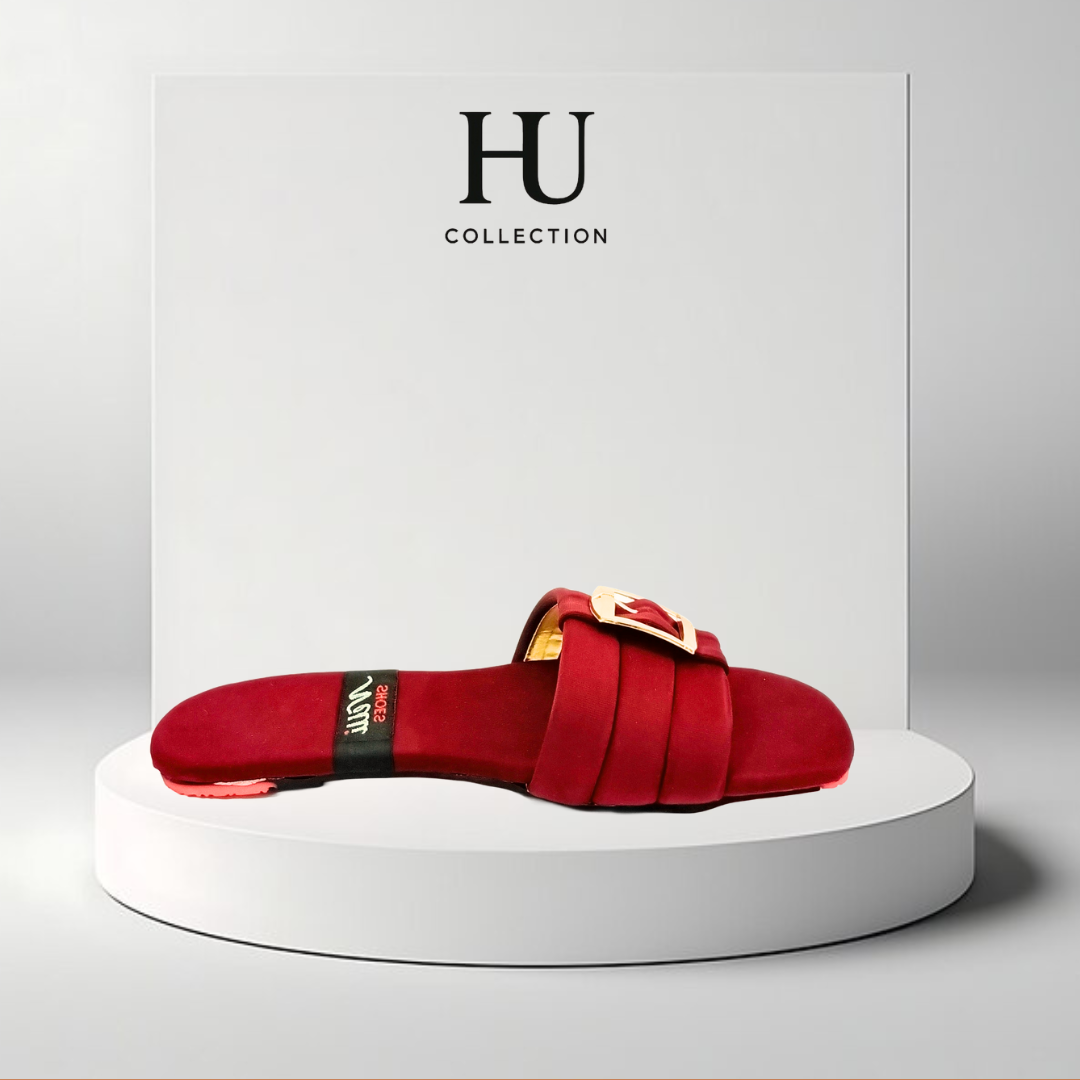 Elegant Flat Slippers with Gold Buckle