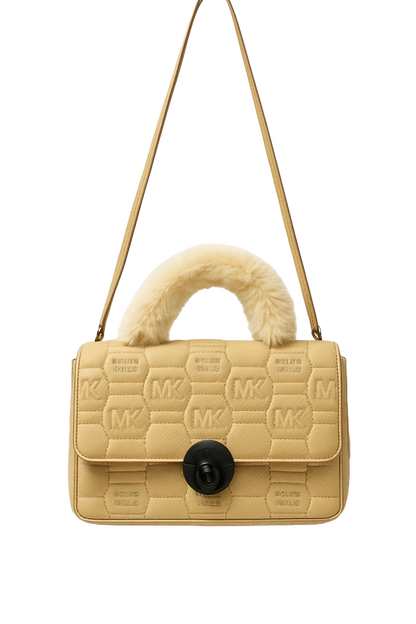 Beige Quilted Michael Poix Handbag with Faux Fur Handle