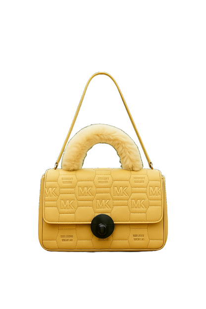 Beige Quilted Michael Poix Handbag with Faux Fur Handle