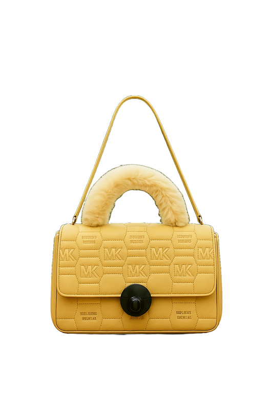 Beige Quilted Michael Poix Handbag with Faux Fur Handle