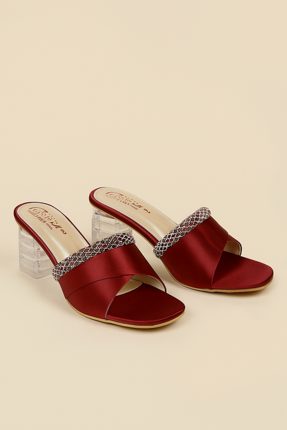 Elegant Crystal-Embellished Slip-On Heels