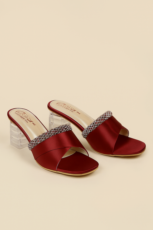 Elegant Crystal-Embellished Slip-On Heels