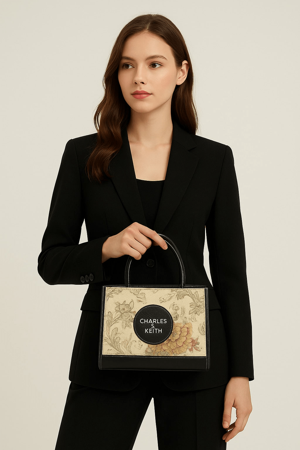 Charles & Keith Floral Embroidered Top Handle Bag