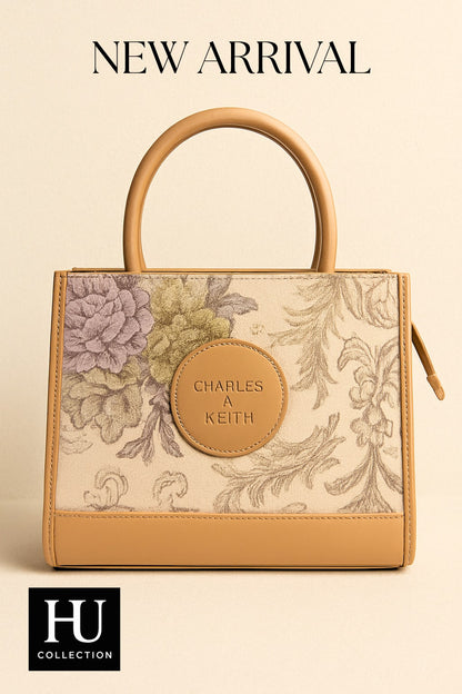 Charles & Keith Floral Embroidered Top Handle Bag