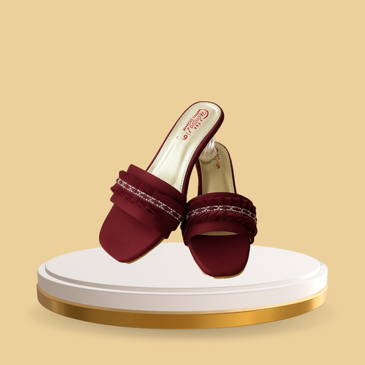 Elegant Maroon Crystal Block Heel - Women's Premium Collection