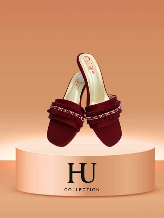 Elegant Maroon Crystal Block Heel - Women's Premium Collection