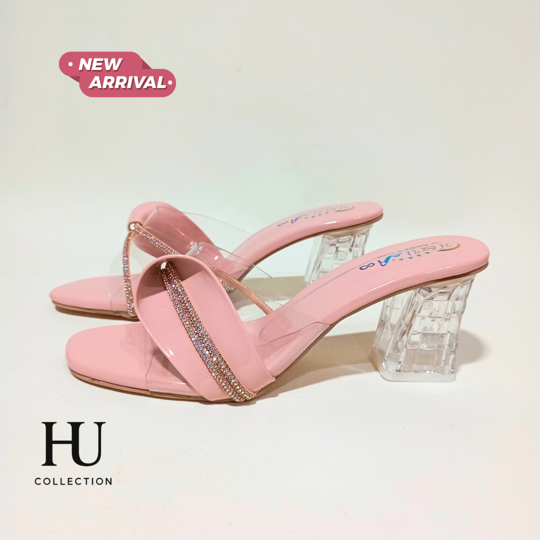 Crystal Block Heel Transparent Strap Sandals