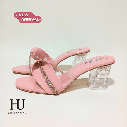 Crystal Block Heel Transparent Strap Sandals