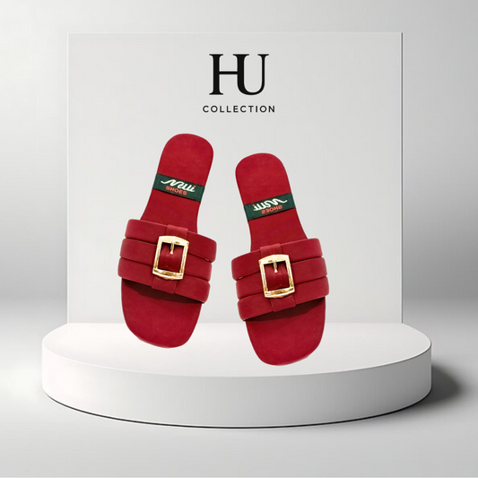 Elegant Flat Slippers with Gold Buckle