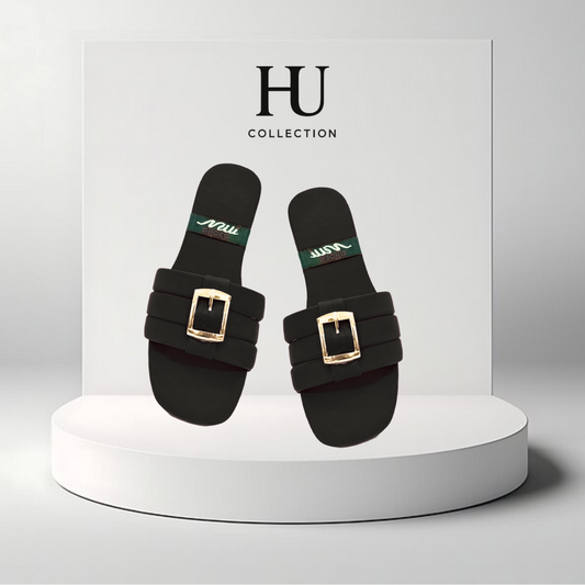 Elegant Flat Slippers with Gold Buckle