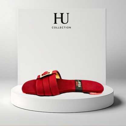 Elegant Flat Slippers with Gold Buckle