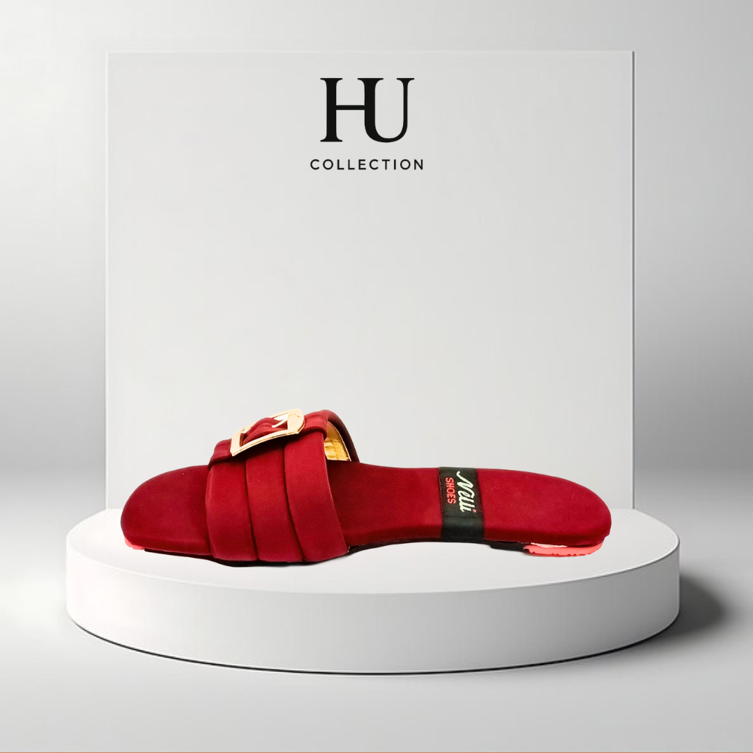 Elegant Flat Slippers with Gold Buckle