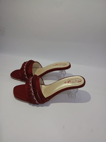 Elegant Maroon Crystal Block Heel - Women's Premium Collection