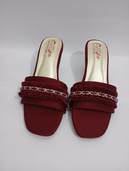 Elegant Maroon Crystal Block Heel - Women's Premium Collection