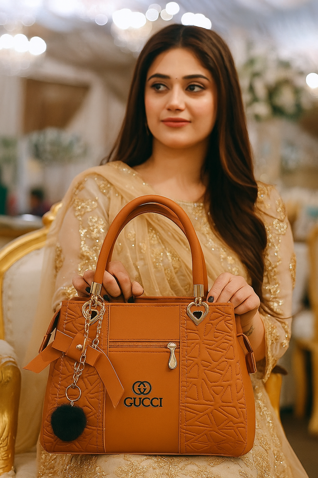 Elegant GUCCI-Inspired Handbag with Gold Accents