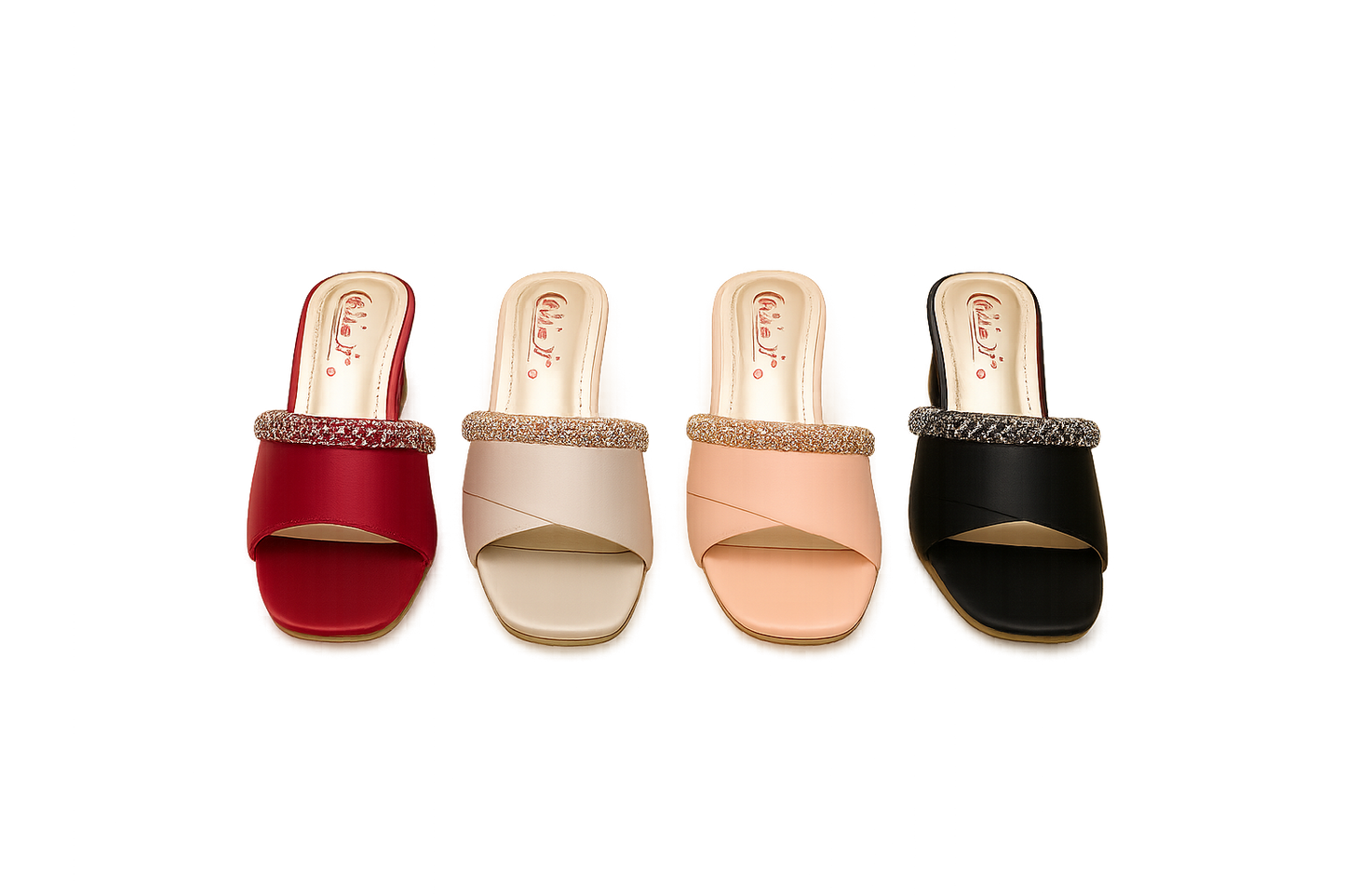 Elegant Crystal-Embellished Slip-On Heels
