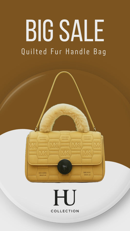 Beige Quilted Michael Poix Handbag with Faux Fur Handle